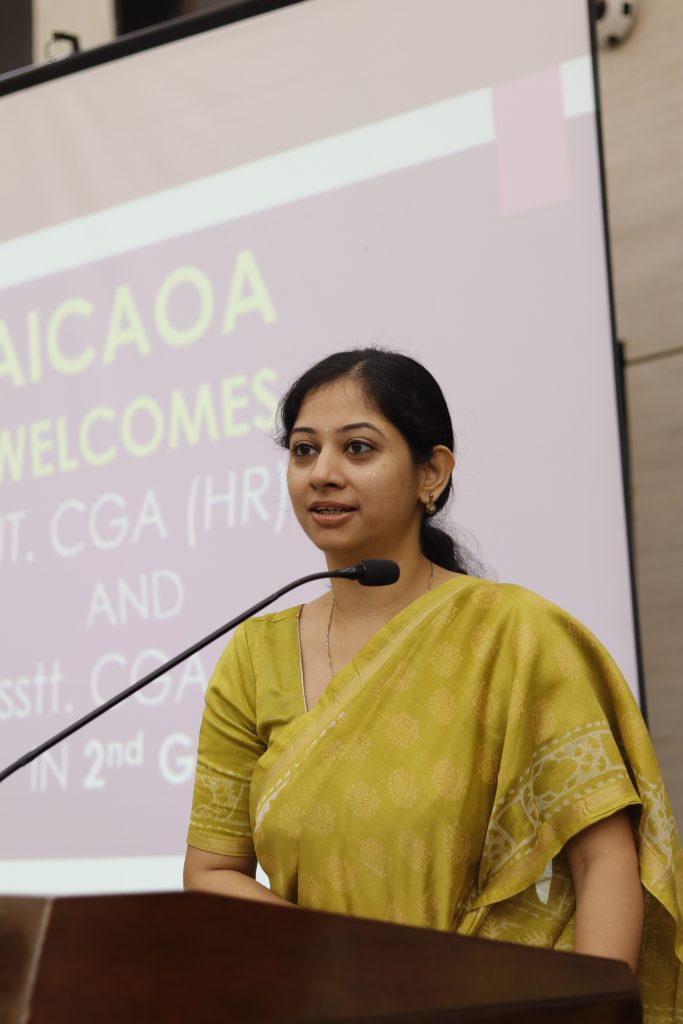 Ms. Stuti Ghildiyal, ACGA (HR), Ministry of Fianance addressing members of AICAOA